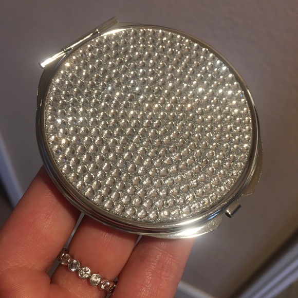 Compact crystal mirror silver purse metal double - Picture 6 of 8
